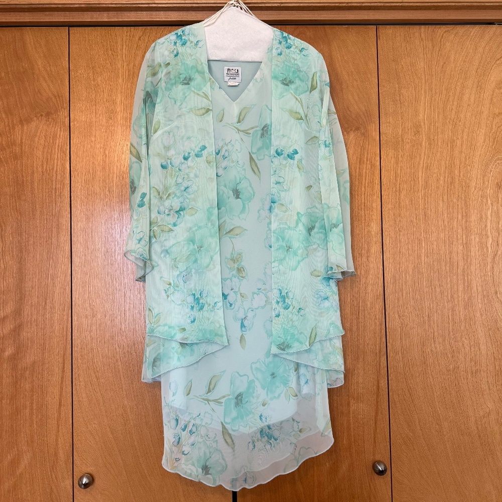 R & M RICHARDS FLORAL GAUZY JACKET AND DRESS SET 6 PETITE